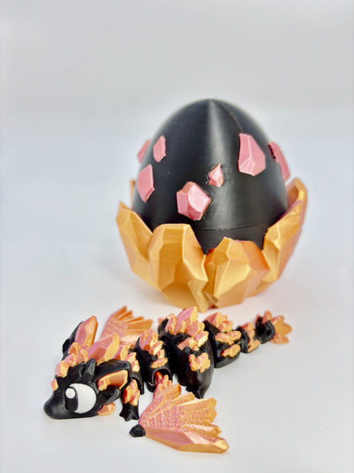 Black Crystal Dragon Egg with baby dragon